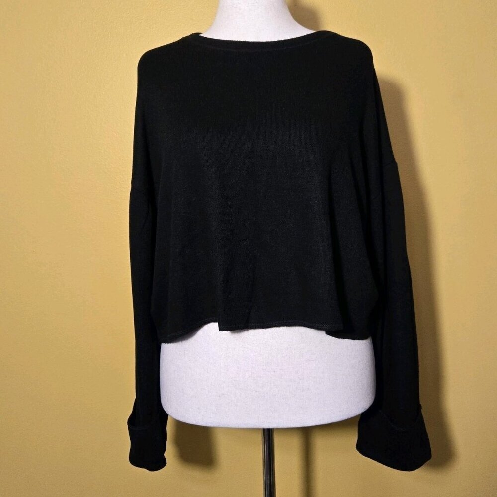 ZARA Knit Black Avant-garde Pullover Poly Viscose Crop Long Sleeve Sweater Med